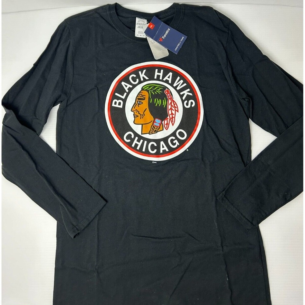 Fanatics Chicago Blackhawks Black Graphic Tee Longsleeve Mens Size Medium